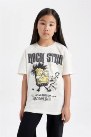Kız Çocuk SpongeBob Oversize Fit Kısa Kollu Tişört