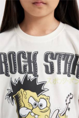 Kız Çocuk SpongeBob Oversize Fit Kısa Kollu Tişört