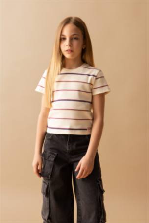 Kız Çocuk Bisiklet Yaka Kısa Kollu Tişört