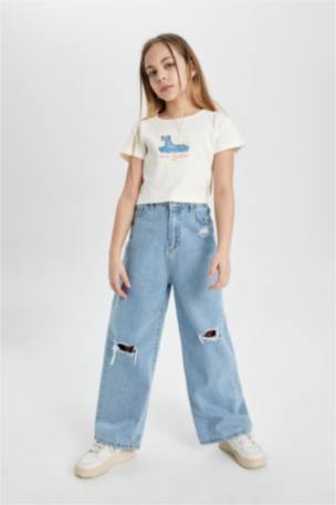 Kız Çocuk Ribana Baskılı Kısa Kollu Tişört