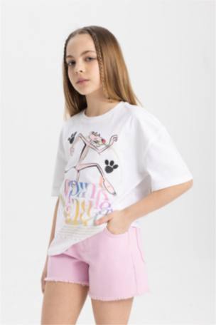 Kız Çocuk Pink Panther Oversize Fit Kısa Kollu Tişört