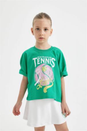 Kız Çocuk Bisiklet Yaka Kısa Kollu Tişört