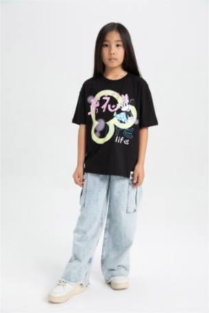 Kız Çocuk Disney Mickey & Minnie Oversize Fit Kısa Kollu Tişört