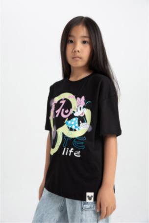 Kız Çocuk Disney Mickey & Minnie Oversize Fit Kısa Kollu Tişört