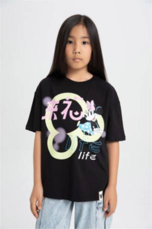 Kız Çocuk Disney Mickey & Minnie Oversize Fit Kısa Kollu Tişört