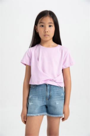 Kız Çocuk Relax Fit Bisiklet Yaka Kısa Kollu Tişört