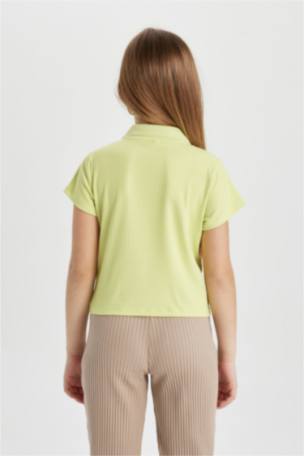 Kız Çocuk Slim Fit Polo Yaka Basic Fitilli Kaşkorse Kısa Kollu Polo Tişört