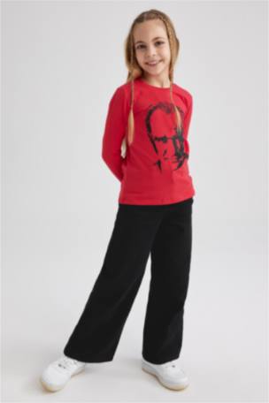 Kız Çocuk Atatürk Baskılı Uzun Kollu Kırmızı Tişört