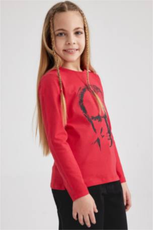 Kız Çocuk Atatürk Baskılı Uzun Kollu Kırmızı Tişört