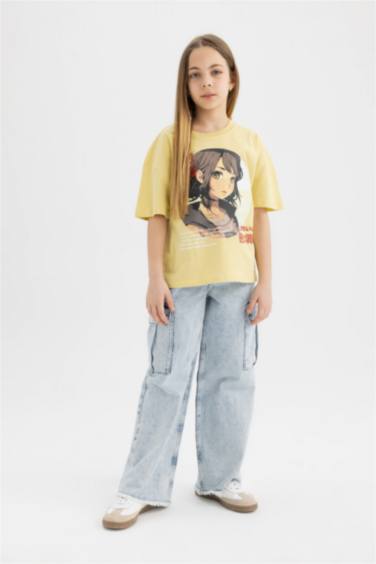 Kız Çocuk Oversize Fit Baskılı Kısa Kollu Tişört