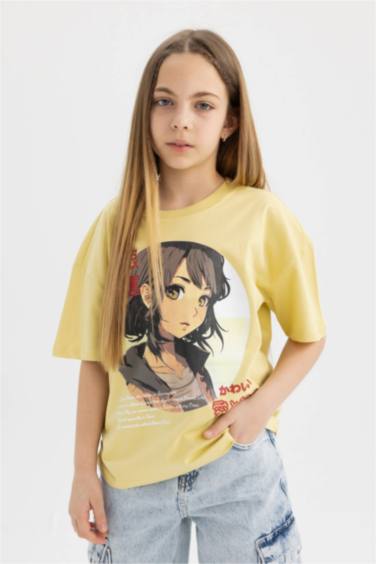 Kız Çocuk Oversize Fit Baskılı Kısa Kollu Tişört