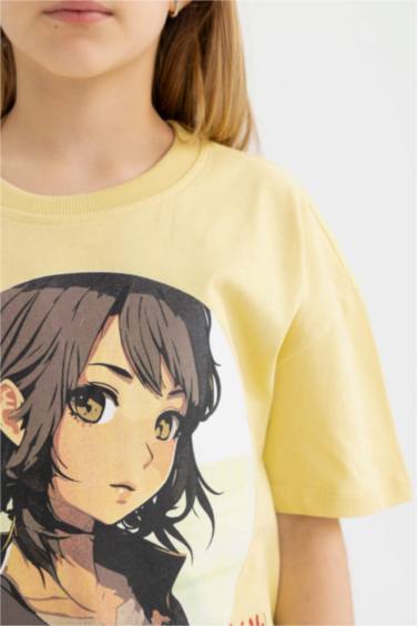 Kız Çocuk Oversize Fit Baskılı Kısa Kollu Tişört