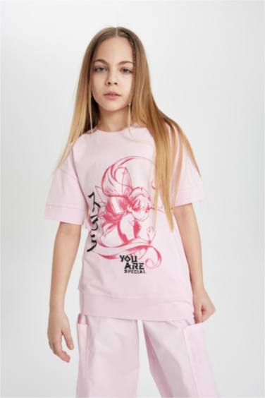 Kız Çocuk Winx Club Oversize Fit Kısa Kollu Tişört