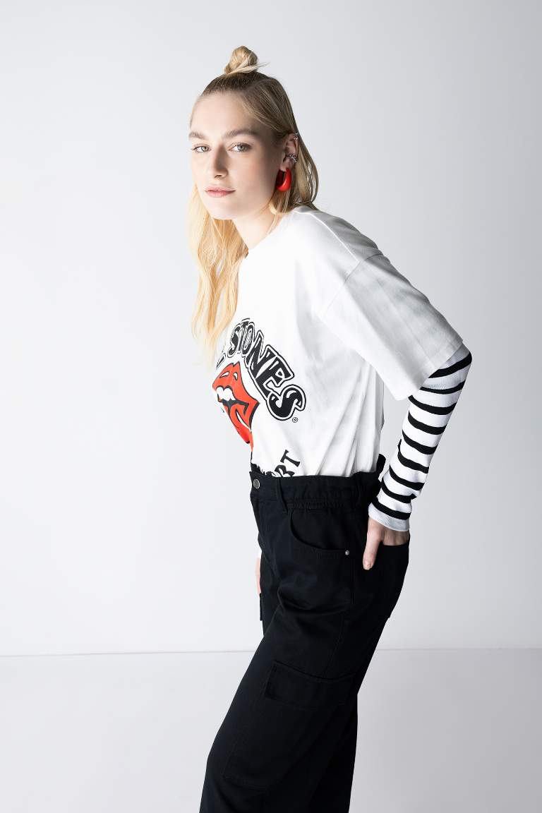 Rolling Stones Sırt Baskılı Oversize Fit Bisiklet Yaka Kısa Kollu %100 Pamuk Tişört