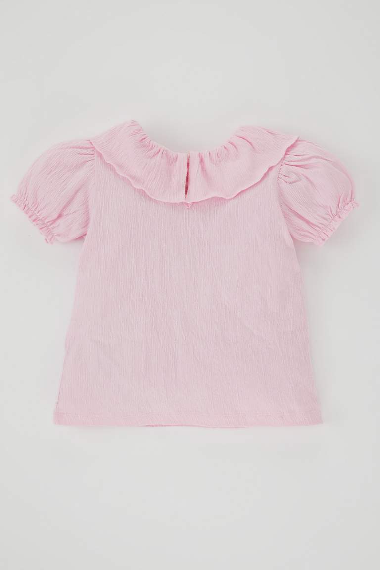 Pink Baby Girl Baby Girl Regular Fit Big Collar Short Sleeved T Shirt