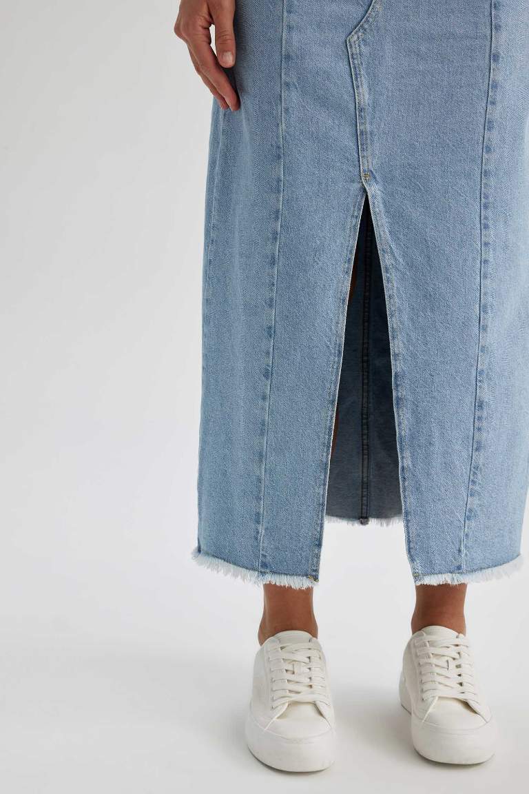 Fashion Fit Yırtmaçlı Maxi Jean Etek