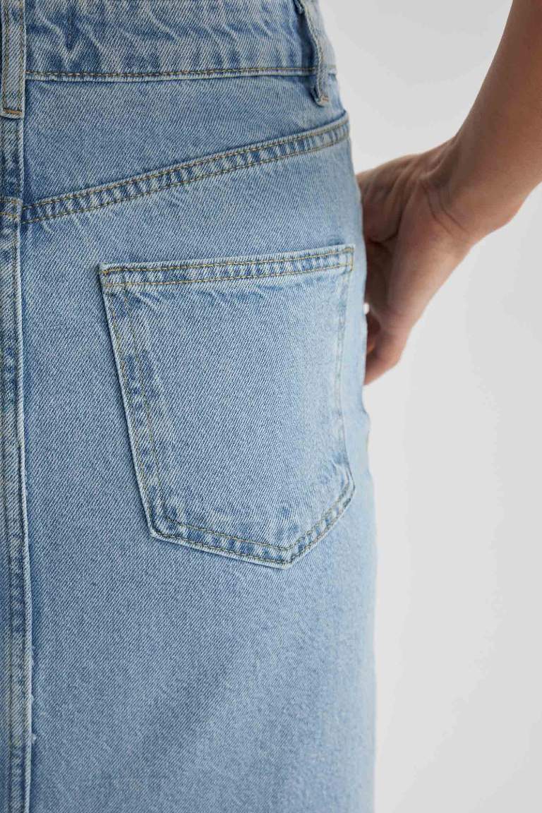 Fashion Fit Yırtmaçlı Maxi Jean Etek