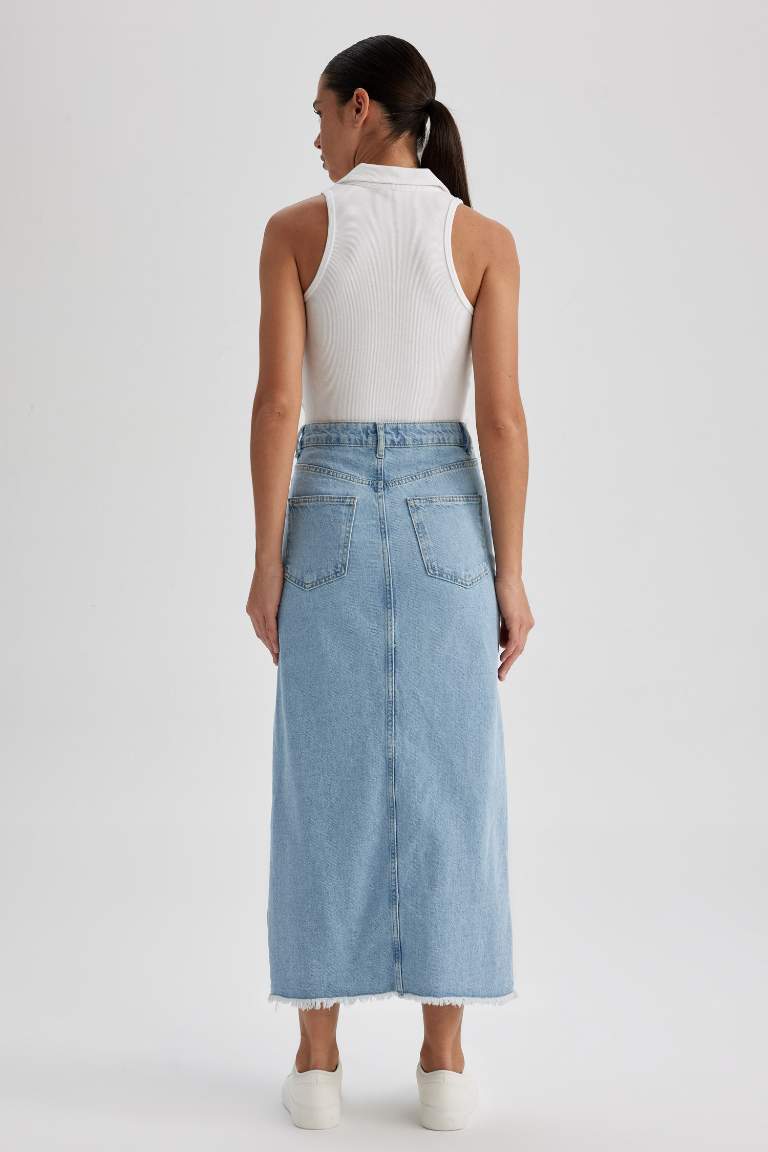 Fashion Fit Yırtmaçlı Maxi Jean Etek