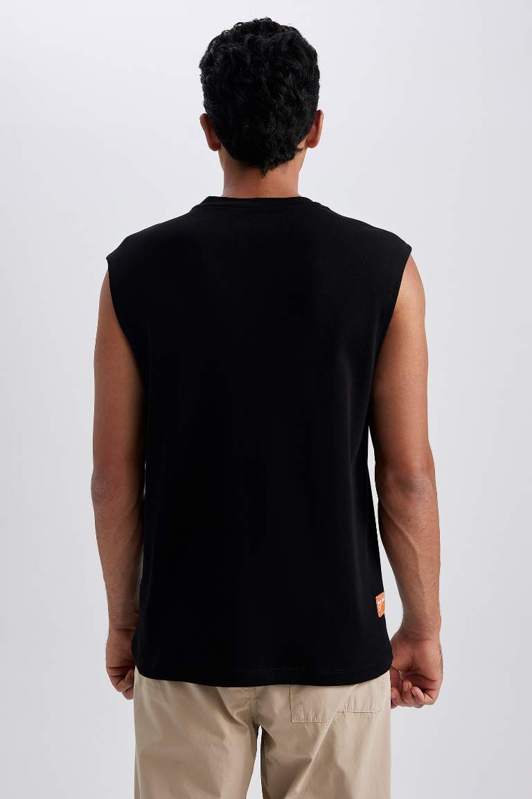 Boxy Fit Baskılı Bisiklet Yaka Ağır Kumaş Atlet