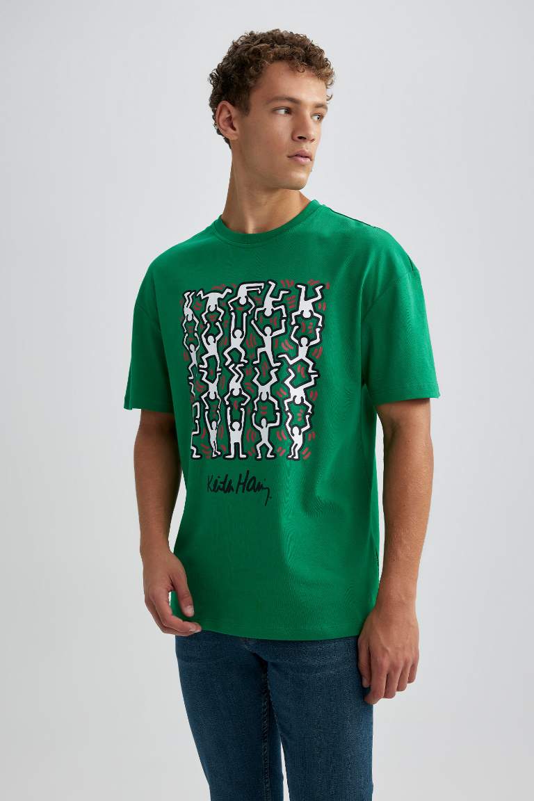 Green Man Comfort Fit Keith Haring Licensed Crew Neck Printed T Shirt