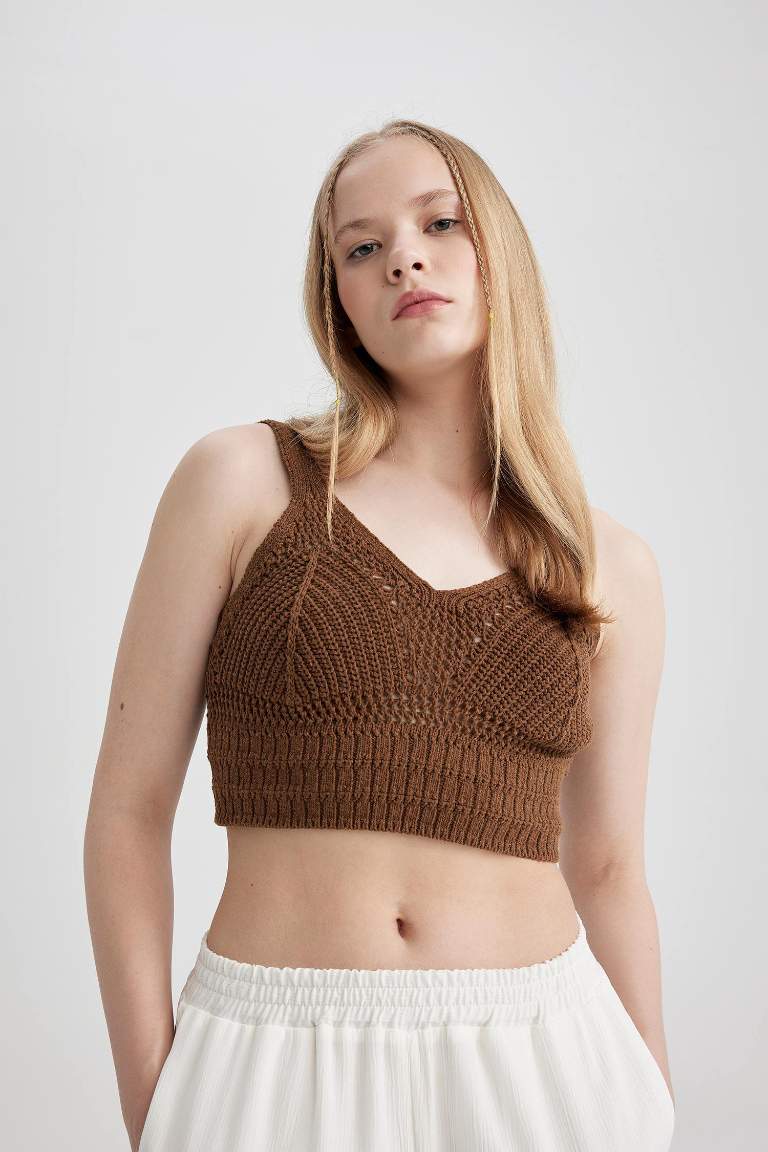 Slim Fit V Yaka Örgü Atlet