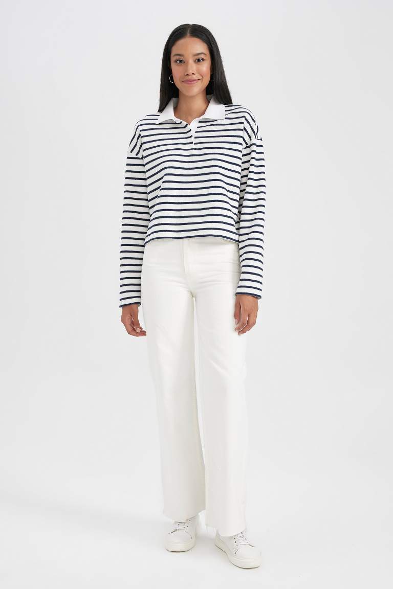 Regular Fit Çizgili Polo Yaka Sweatshirt