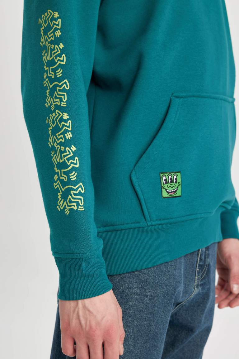 Green Man Keith Haring Oversize Fit Hooded Sweatshirt Defacto