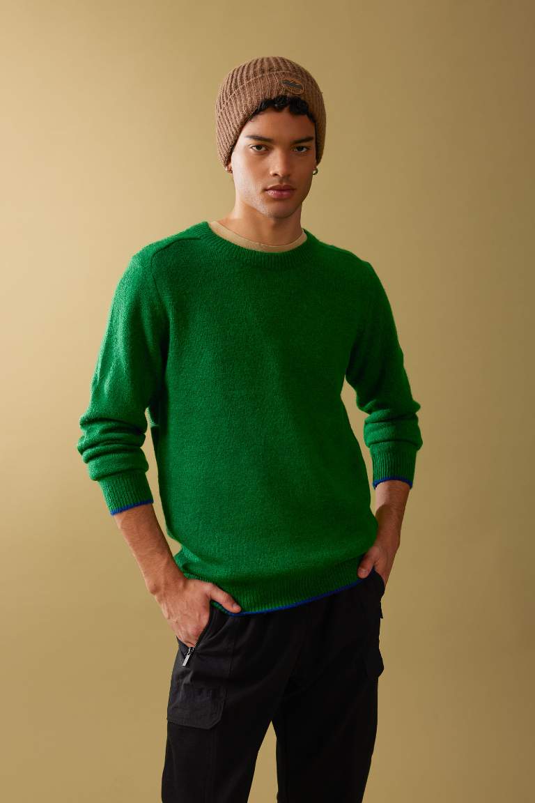 Green Man Standard Fit Crew Neck Basic Knitted Pullover Defacto