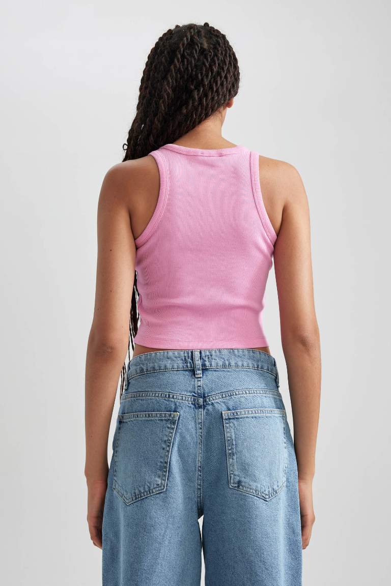 Fitted Baskılı Bisiklet Yaka Fitilli Kaşkorse Atlet