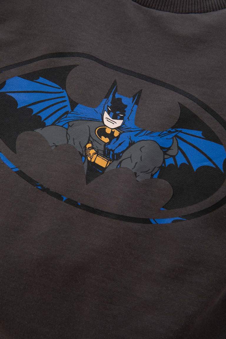 Antrasit Erkek Bebek Erkek Bebek Batman Bisiklet Yaka Uzun Kollu Tişört