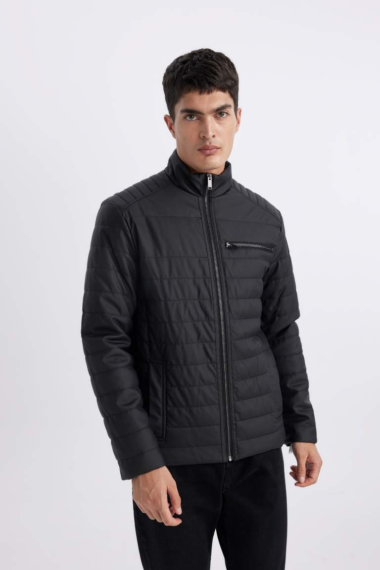 Su İtici Slim Fit Dik Yaka Suni Deri Mont