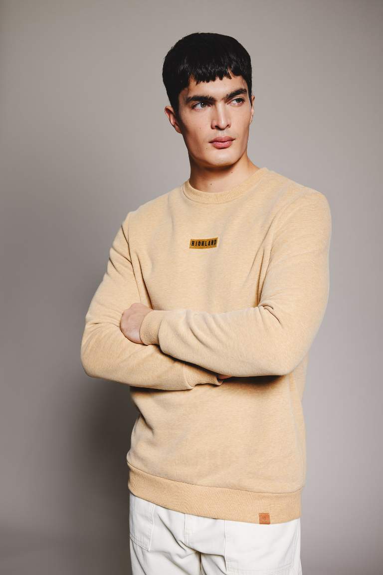 Bej Erkek Regular Fit Bisiklet Yaka Baskılı Sweatshirt 3054145 DeFacto