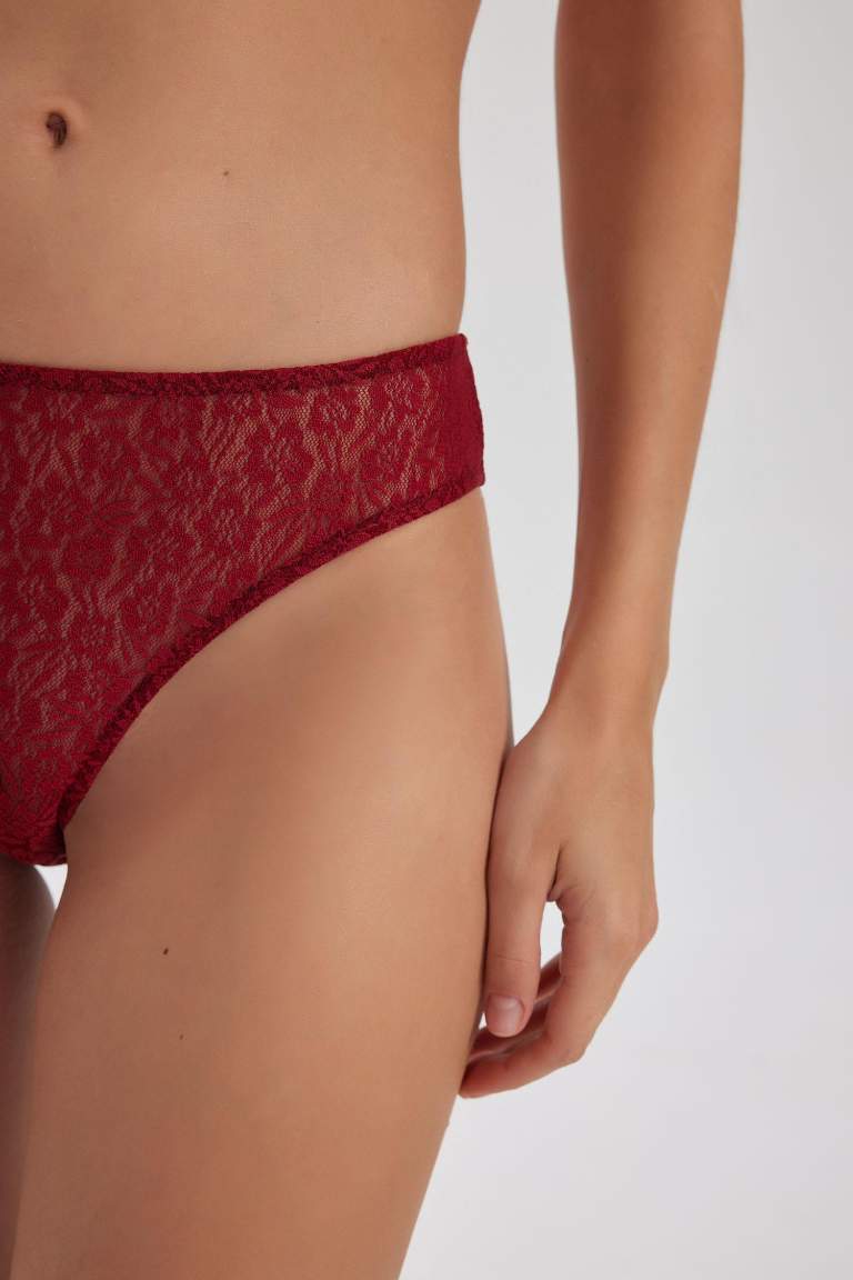 Bordeaux WOMAN Fall In Love Lace Brazilian Slip Panty 2956080 DeFacto