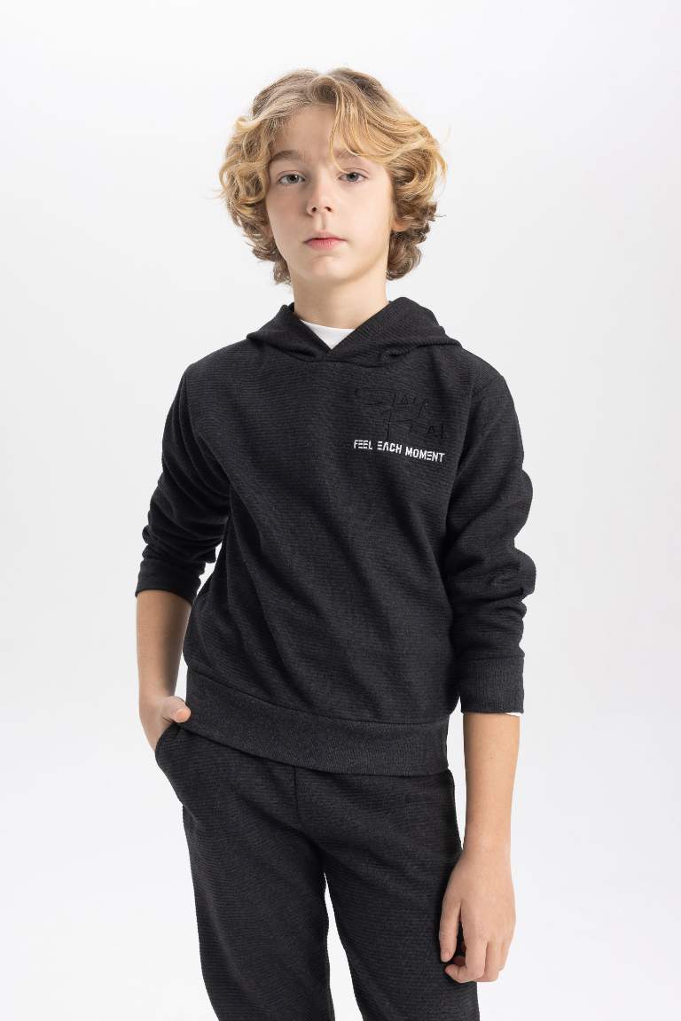 Erkek Çocuk Kapüşonlu Baskılı Sweatshirt Eşofman Altı 2'li Takım