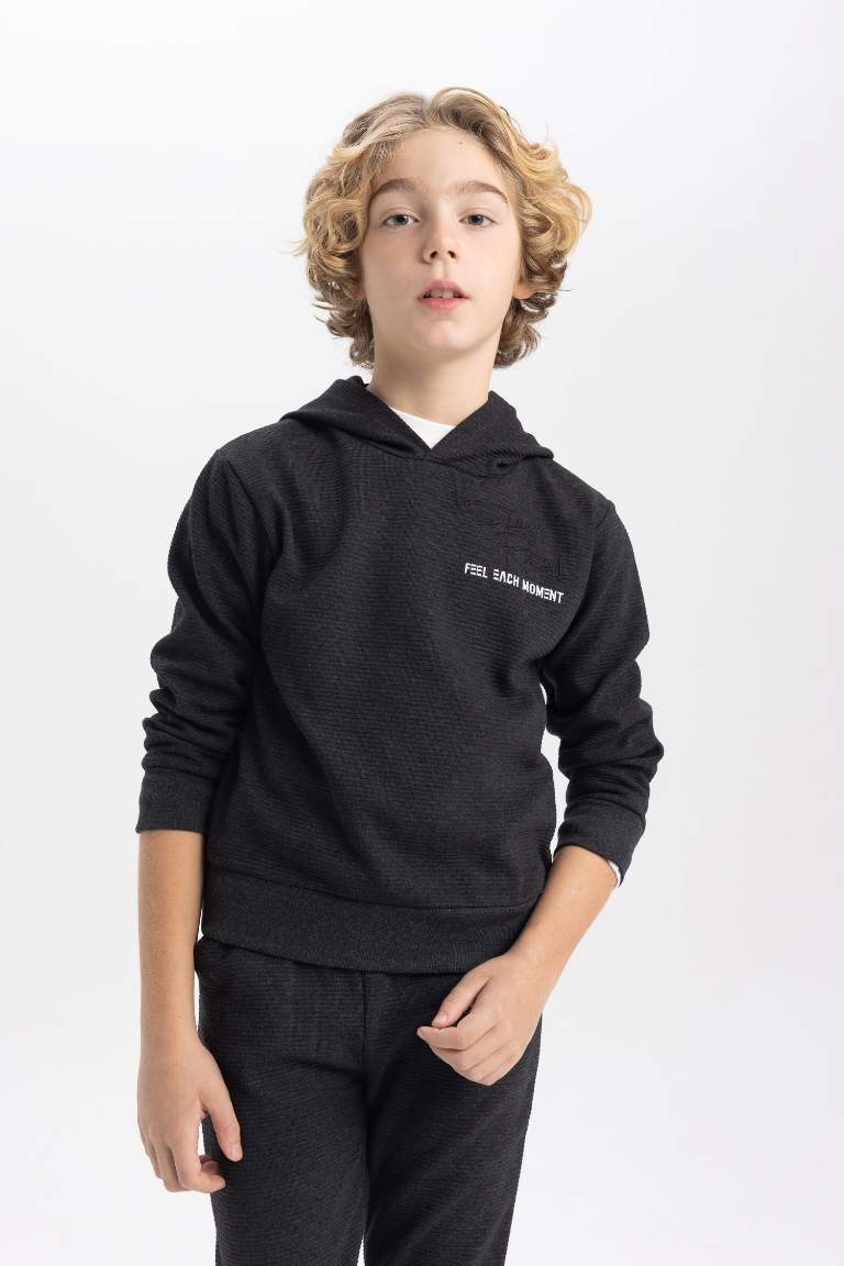 Erkek Çocuk Kapüşonlu Baskılı Sweatshirt Eşofman Altı 2'li Takım