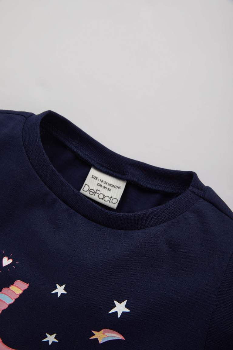 Kız Bebek Unicorn Baskılı Karanlıkta Parlayan Uzun Kollu Penye Pijama Takımı