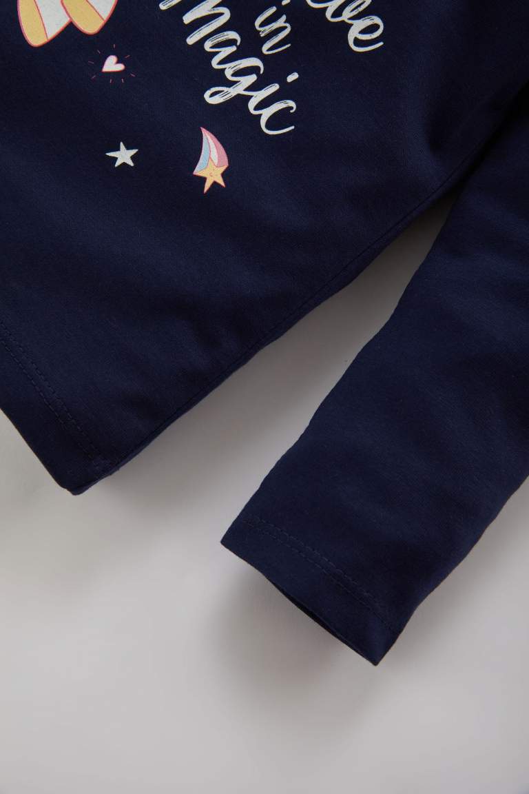 Kız Bebek Unicorn Baskılı Karanlıkta Parlayan Uzun Kollu Penye Pijama Takımı