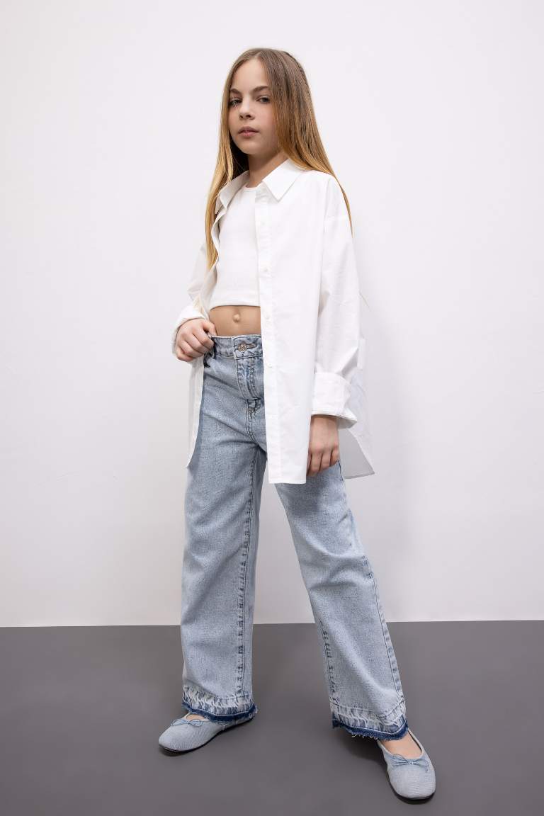 Kız Çocuk Wide Leg Geniş Paça Jean Pantolon