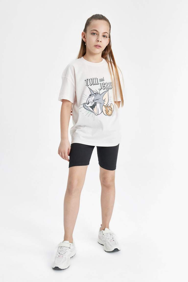 Kız Çocuk Tom & Jerry Oversize Fit Kısa Kollu Tişört