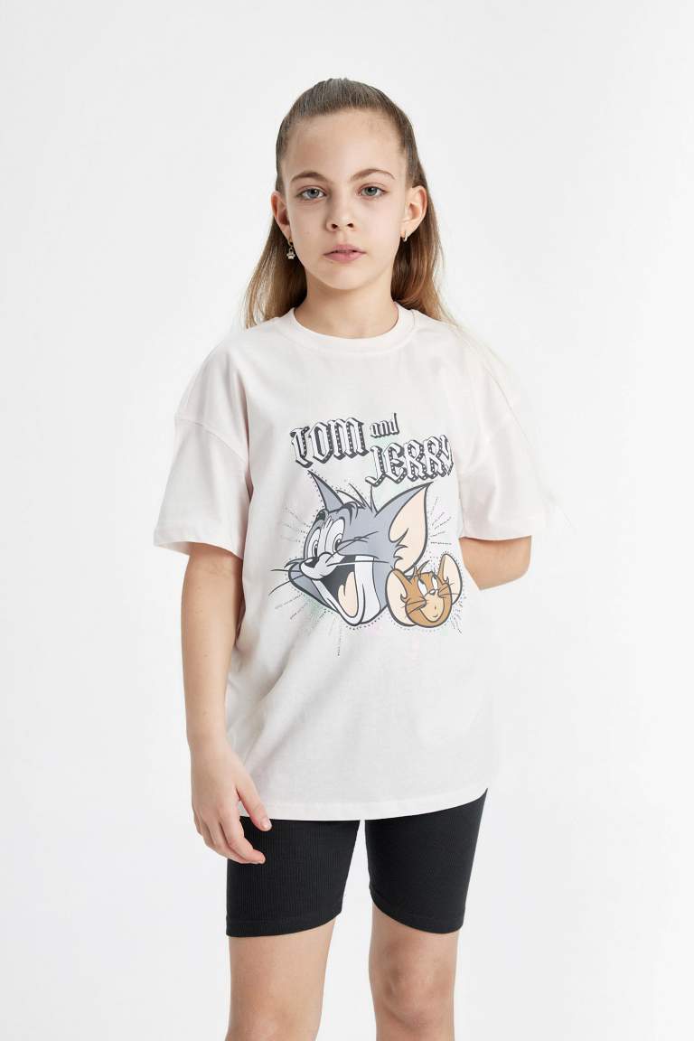 Kız Çocuk Tom & Jerry Oversize Fit Kısa Kollu Tişört