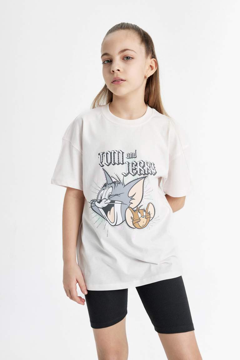 Kız Çocuk Tom & Jerry Oversize Fit Kısa Kollu Tişört