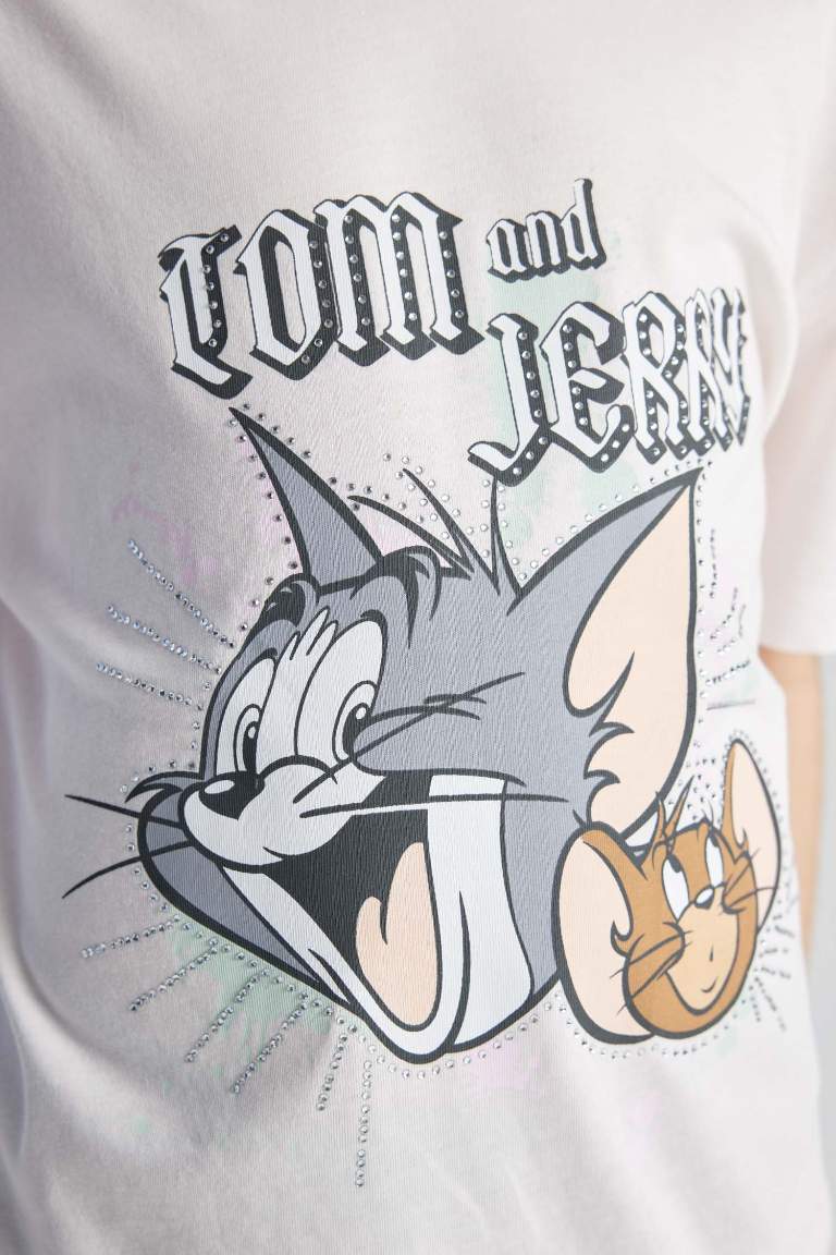 Kız Çocuk Tom & Jerry Oversize Fit Kısa Kollu Tişört