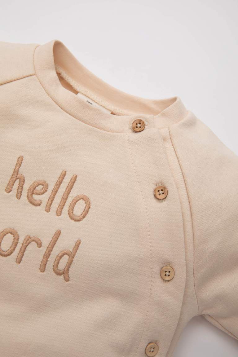 Kız Bebek Düğme Detaylı Baskılı Sweatshirt Tayt 2'li Takım