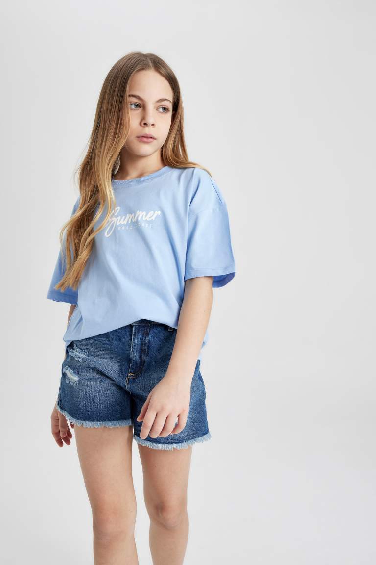 Kız Çocuk Oversize Fit Sırt Baskılı Kısa Kollu Tişört