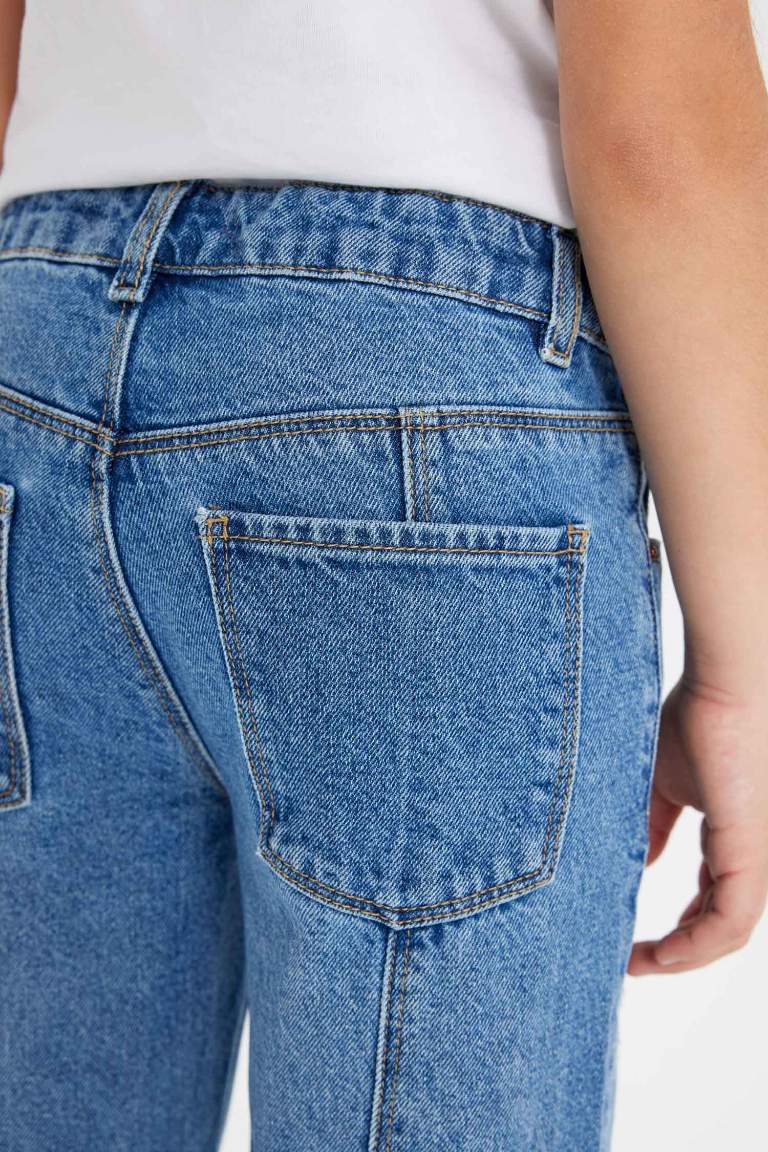 Bleu Foncé FILLES Pantalon Jean Large à Jambes Larges pour Fille