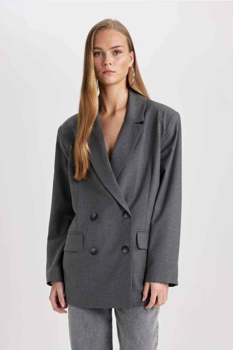 Anthracite نساء Oversize Fit Jacket Collar Blazer 3079082 DeFacto