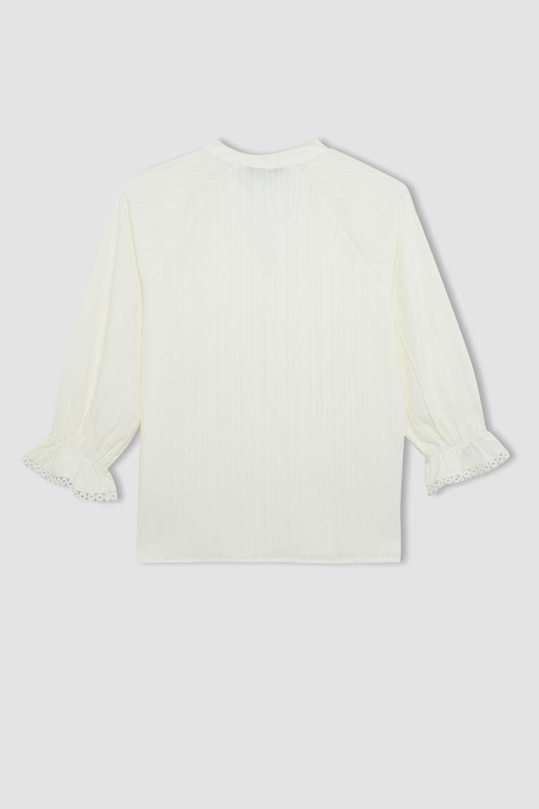 Oversize Fit V Yaka Krinkıl Kumaş Uzun Kollu Bluz