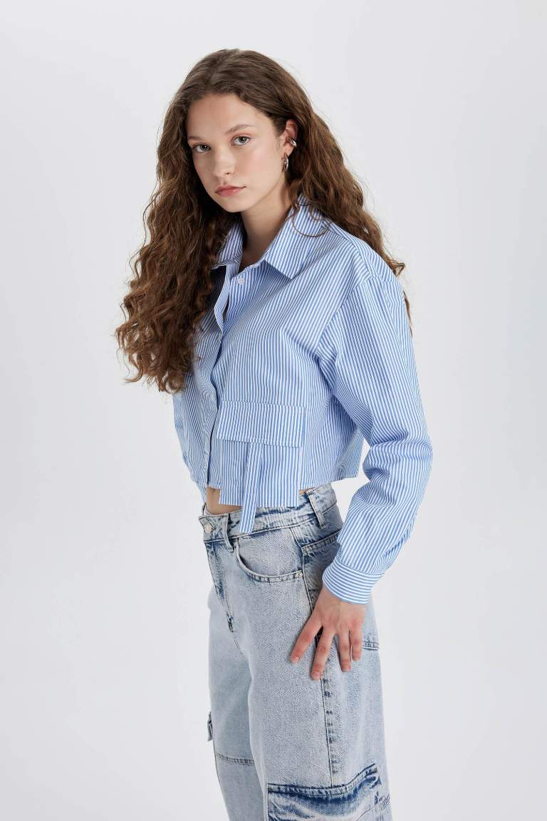 Blue WOMAN Oversize Fit Shirt Collar Poplin Long Sleeve Shirt 3094518