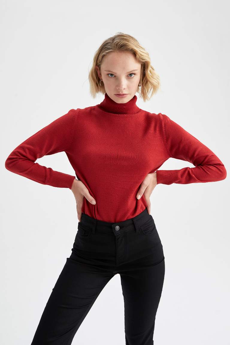 Bordeaux Woman Regular Fit Turtleneck Pullover Defacto