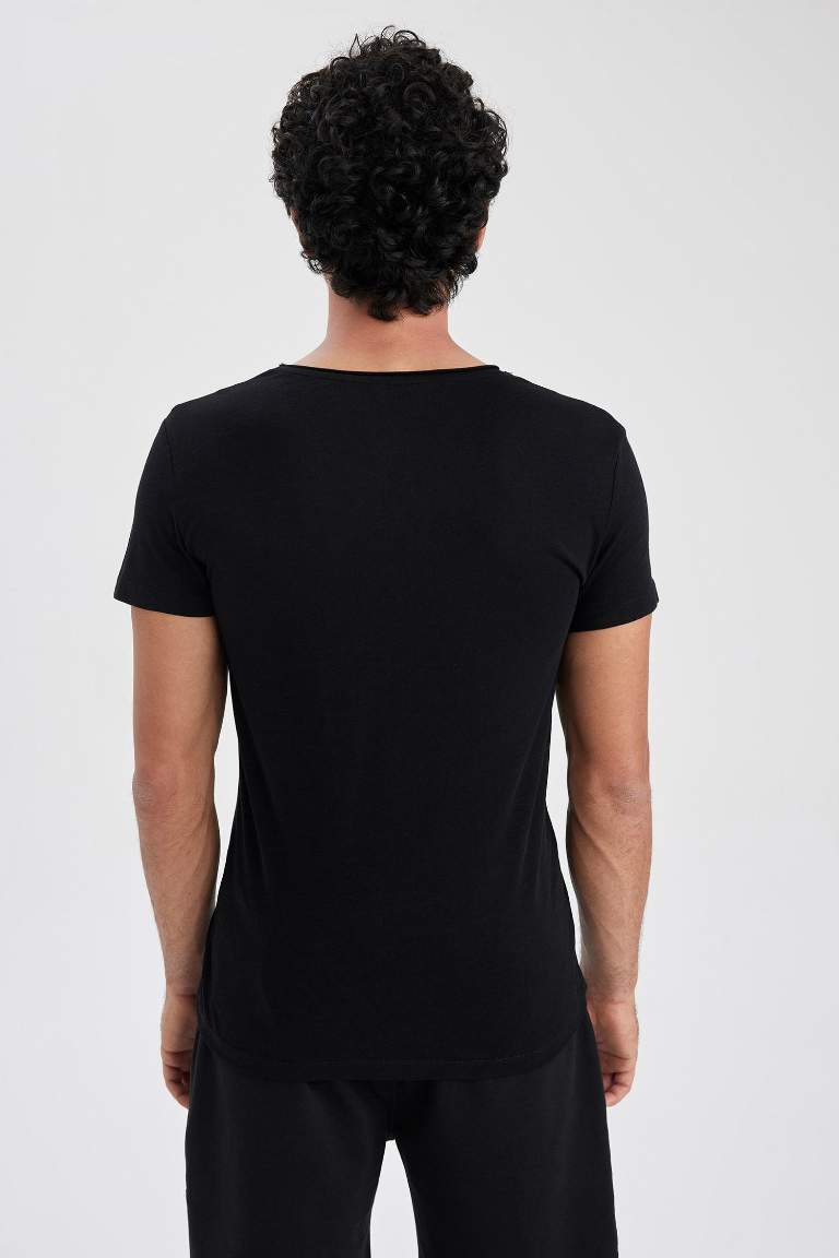 Slim Fit V Yaka Basic Kısa Kollu Tişört